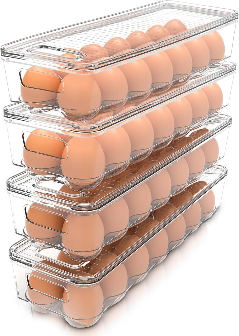 Utopia Home Egg Container With Lid and Handle for Refrigerator - Pack of 4 - Clear Stackable Egg Holder for Kitchen Storage and organization