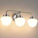 RUIYEY Bathroom Vanity Light Fixtures: 3-Lights Bathroom Lighting Fixtures Over Mirror, Brushed Nickel Vintage Wall Lights with Milky White Frosted Glass Shade for Bath Bedroom