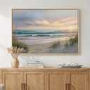 Framed Coastal Beach Sunset Landscape Wall Art for Living Room, 24x36 In