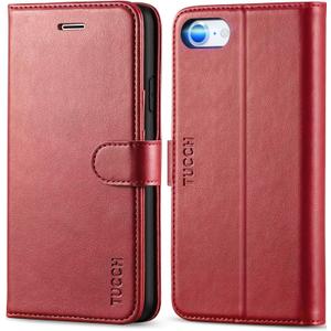 TUCCH Wallet Case for iPhone SE 2022/SE 2020/iPhone 8/7, PU Leather Folio Stand Card Slot Magnetic Closure Flip Cover [TPU Interior Case] Compatible with iPhone SE3/SE2/8/7, Dark Red