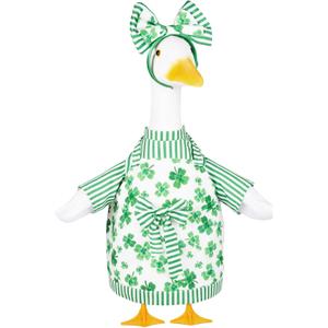 St. Patrick's Day Porch Goose Outfit, Clover Lawn Goose Clothes for 23" Cement Plastic Goose Statue for Spring Outdoor Patio Yard Garden Art Decor