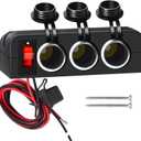 12V Power Outlet 3 Socket Cigarette Lighter Splitter, Multiport Cigarette Lighter Socket Car Charger Adapter with Switch, Waterproof 12 Volt Outlet for Marine Boat Truck ATV RV
