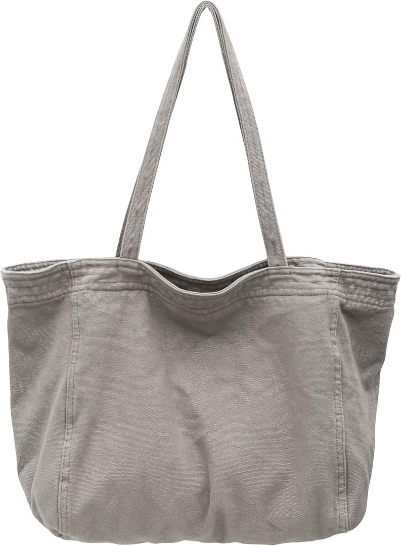 Economical Women Canvas Tote Bag Large Shoulder Hobo Bags with Inner Pockets,Zipper Closure