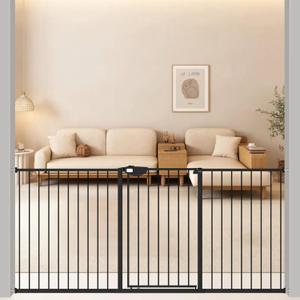 WAOWAO 36.22" Extra Tall Wide Pressure Mounted Baby Gate Triple Lock Walk Through Swing Auto Close Safety Black Metal Toddler Kids Child Dog Pet Puppy Cat for Indoor Stairs, 25.59"-81.49" inch