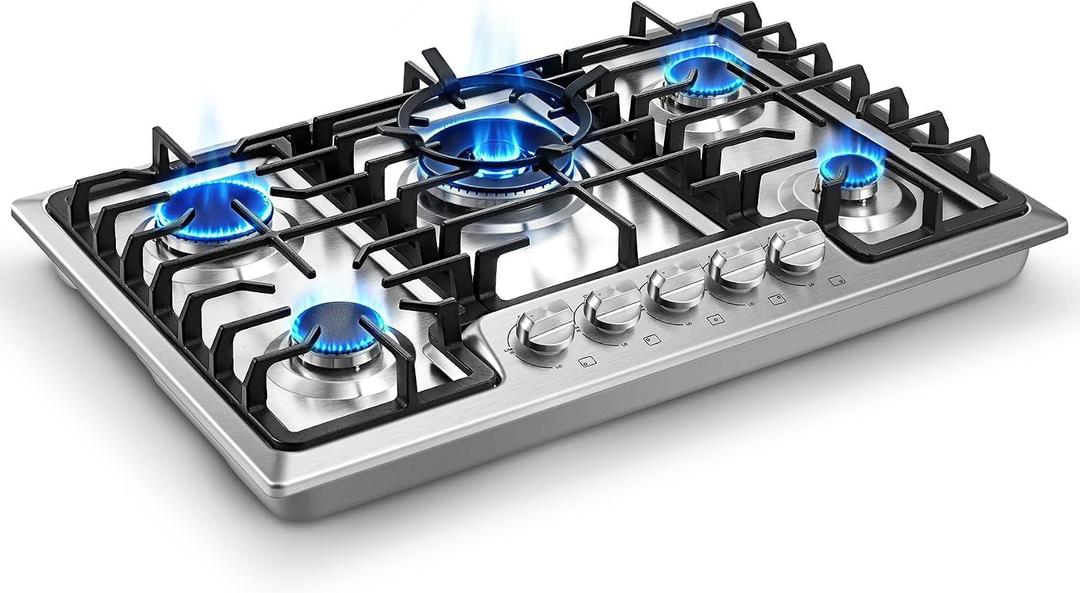 Gas Cooktop 30 inch 5 Italy SABAF Burners with Wok Ring, NG/LPG Convertible