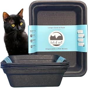 Luli & Cat Disposable Litter Boxes for Cats | Large Sized Black Colored 4-Pack | Durable and Water Resistant