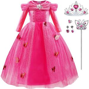 Girls Princess Fancy Dress Up Children Long Sleeve Halloween Party Costume (3-4 Years, Pink)