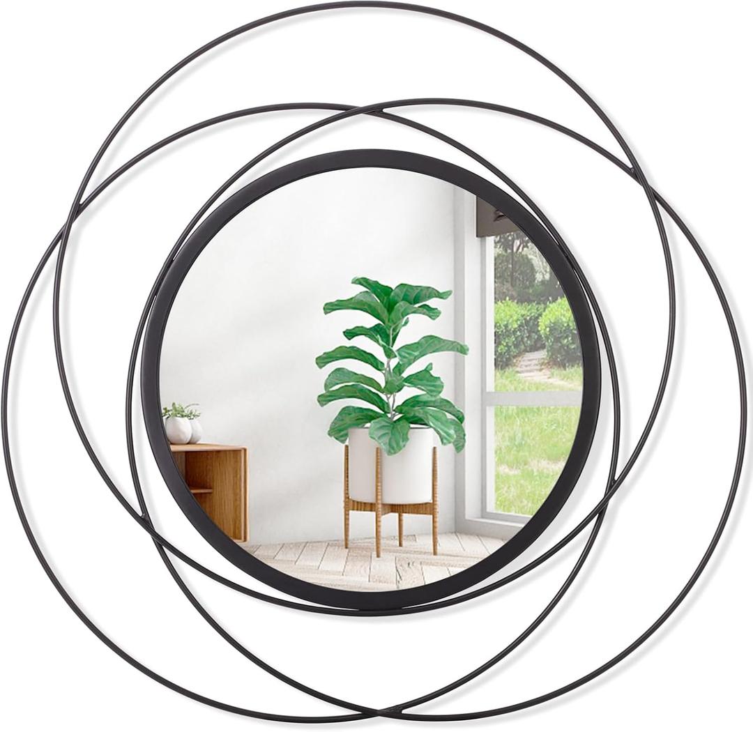 Mirrors Wall Decor Iron Frame Round Art Wall Mirrors Home Decoration Hanging Mirrors for Living Room Bedroom Bathroom Entryway Black 16" (16"L x 16"W, Round-black)