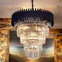 Wellmet Chandelier Black, Modern Chandeliers with Crystal Shade, High Ceiling Farmhouse Dining Room Pendant Light Fixture for Bedroom, Living Room, Entryway, 30-Inch
