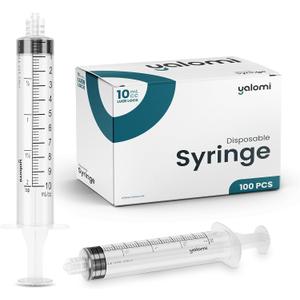 10mL Luer Lock Syringe (No Needle) | Sterile & Individually Wrapped | Professional, Industrial & Personal Use | 100 Pack | Yalomi