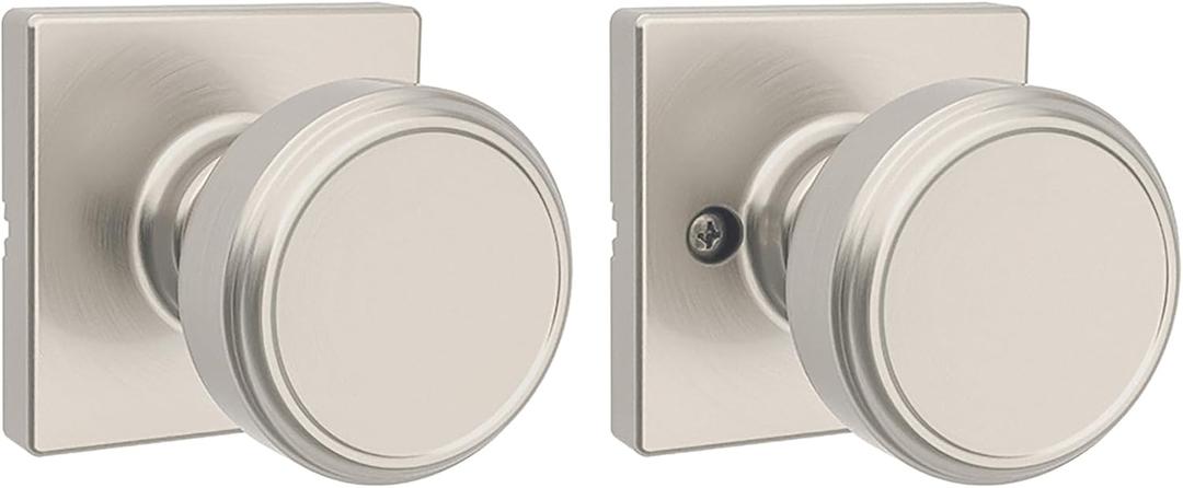 Kwikset Maven Interior Passage Door Knob, Handle for Closet and Hallway Doors, Square Non-Locking Doorknob in Satin Nickel, with Microban Protection (1 Pack)