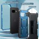 FNTCASE for Google Pixel 9A Case: Military Grade Rugged Cell Phone Cover with Kickstand & Belt Clip Holster | Shockproof TPU Protection Bumper Matte Textured Design | Heavy Duty Protector(Blue)