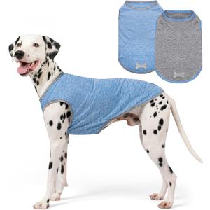 KYEESE 2Pack Dog Shirt, Lightweight Sun Protection Sleeveless Dog T Shirts for Medium Large Dogs Boy, Breathable Pet Reflective Tank Top Summer Dogs Clothes for Outdoor Walking, Grey+Light Blue, 2XL