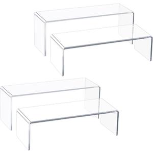 Acrylic Display Riser Stand of 4pcs, 5mm Thickness, 12'' Length Tierd Display Stands, Acrylic Shelf Risers for Perfume Display,Risers for Buffet Table,Cupcake Stand,Pop Figurines,Tumbler,Food (Clear)
