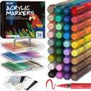 WUO 36 Colors Acrylic Paint Markers, Water-Based No-Bleed Markers, Automatic Ink Control Brush Tip for Multi-Surface Acrylic Paint Pens for Rock Painting, Wood, Canvas, Glass, DIY Art