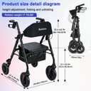 Ambliss Lightweight Folding Rollator Walker for Seniors with Seat, 10" All-Terrain Non-Pneumatic Wheels, Wide Padded Seat & Breathable Backrest, Adjustable Height 5'2"-6'7", 300 lbs Capacity Black
