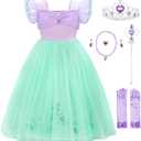 JerrisApparel Little Mermaid Costume For Girls Princess Dress Cosplay Role Play Outfit Accessories (Purple with Accessories, 2-3 Years)