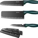 Dsmile 3-Piece Stainless Steel Kitchen Knife Set (Chef, Utility, Paring) with Clad Dimple and Knife Covers, For Chef Cooking Cutting