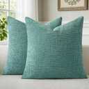 a moment Teal Chenille Throw Pillow Covers 18x18 Inch Pack of 2 Modern Decorative Throw Pillow Covers Farmhouse Cross Covers Home Decor for Sofa Bedroom Living Room