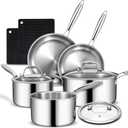 3 Ply Stainless Steel Cookware Set, AIVIKI 10-Pieces Pots and Pans Set, Induction Kitchen Cookware Set, Oven Safe to 500, Chef Quality Cooking Set w/Fry Pans, Saucepans, Dutch Oven, Kitchen Essential