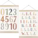 Koesus Boho Classroom Alphabet Numbers 1-10 Wall Art Poster Hanger Frame 12x16 Inch Set of 2, Educational Canvas Pictures Prints Framed Wall Decor for Toddler Kids Room Nursery Classroom Playroom