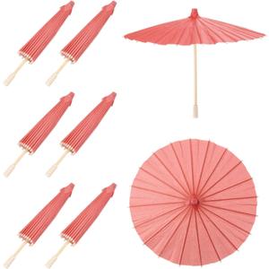 MECCANIXITY 6 Pcs Paper Umbrellas, 12" DIY Oiled Paper Painting Umbrellas for Photography Props Craft Party Wedding Decoration, Red