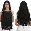 REECHO 20" 1-Pack 3/4 Full Head Curly Wave Clips in on Synthetic Hair Extensions HE008 Hairpieces for Women 5 Clips 4.5 Oz per Piece - Natural Black