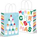 JarThenaAMCS Christmas Gift Bags with Handle Colorful Stripes Santa Paper Paper Bag Merry Christmas Candy Goodie Treat Bags for Birthday Baby Shower Party Favor Supplies, 16Pcs
