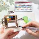 Mini Watercolor Travel Set, Mini Watercolor Paint Set, Pocket Watercolor Sets with Paint, Brush, Sketchbook & Copper Clip, Travel Water color Kit for Beginners, Artists & Painting (8 Grids)