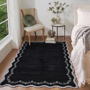 GarveeHome 3x5 Scalloped Washable Area Rug Non Slip Bedroom Entryway Rug