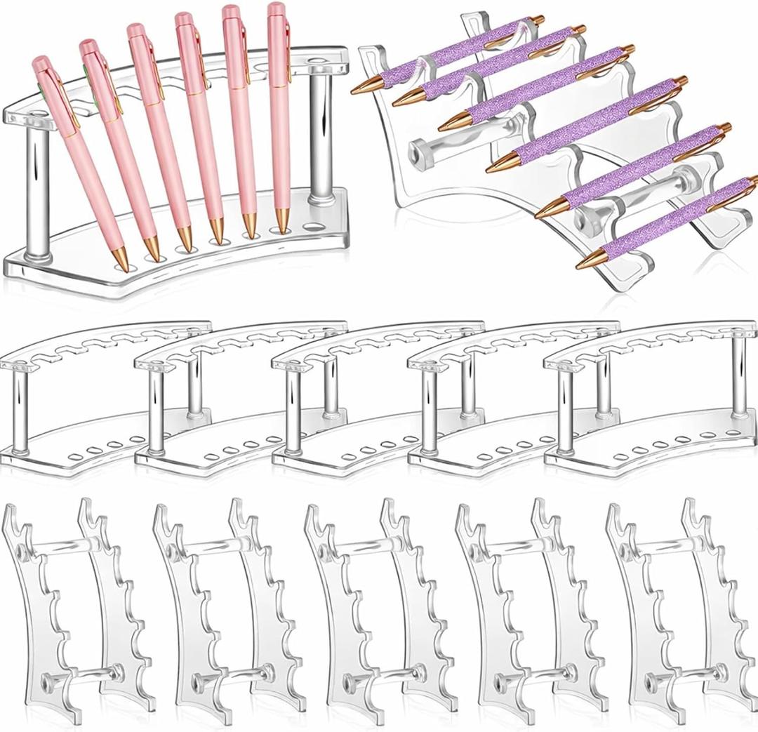 Lincia 10 Pack Pen Display Stand, 6 Slots Plastic Pen Holder, Display Eyebrow Makeup Brush Rack Organizer for School Office Supplies, 2 Style(Clear)