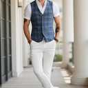 Plaid&Plain Men's Plaid Pants Skinny Dress Pants for Men Skinny Chino Pants Men 7301-White-T28X28