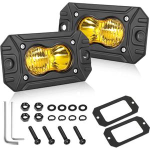 Yellow Flush Mount LED Pods, AKD Part CREE LED Flush Bumper Fog Lights 40W Spot Flood Combo Offroad Driving Lights Yellow Flush Mount LED Chase Light Pods for Trucks Pickup SUV UTV ATV