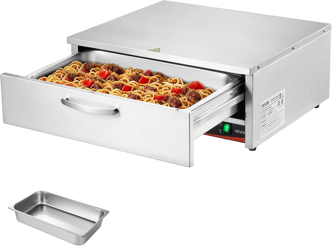 VEVOR Commercial Electric Drawer Warmer, Single-Drawer Stainless Steel Food Warmer, Freestanding Compact Warming Drawer Cabinet, 85F185F Wide Temperature Range, for Restaurant, Hotel & Bakery
