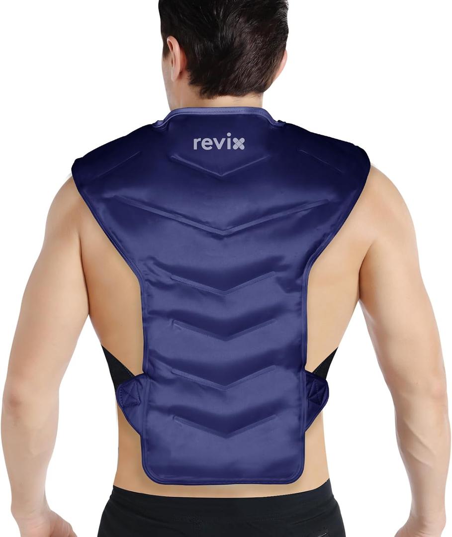 REVIX Large Ice Pack for Back and Shoulder Discomfort Relief, Reusable Gel Cold Pack for Full Back, Soft Plush Lining, Flexible and Long-Lasting, Navy