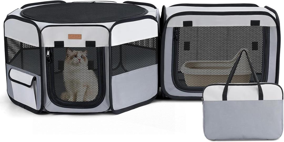 Lekereise Portable Cat Playpen, 47"  16" Cat Playpen, 2-in-1 Dog Playpen Indoor Outdoor for Cats, Puppies and Small Pets, Independently Usable, with a Carry Bag