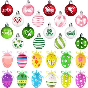 60PCS Ornaments for Valentine's Day St. Patrick's Day Easter Tree, Easter Hanging Egg Ornaments Baubles St Patrick's Day for Tree Holiday Hanging Decor