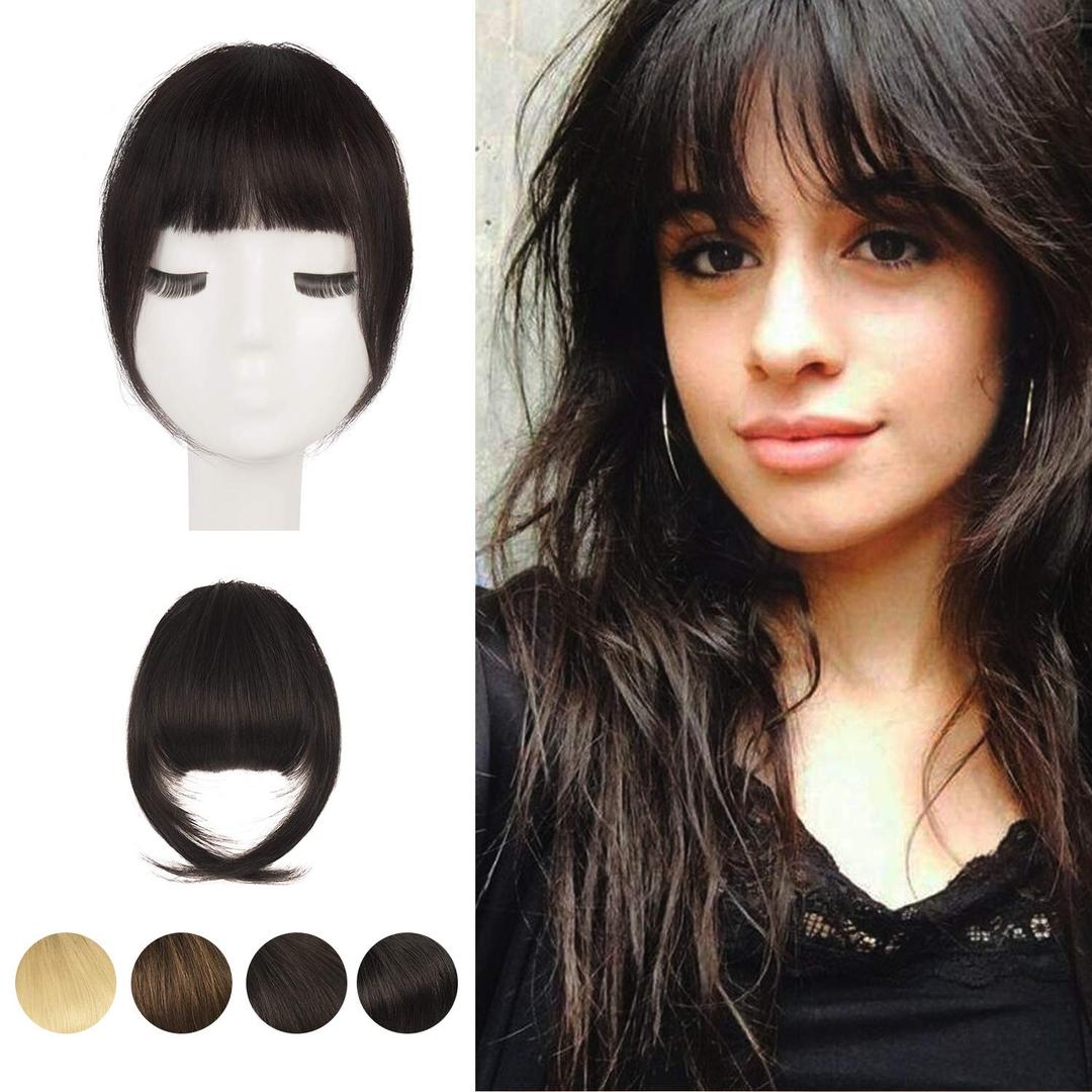 BARSDAR Clip in Human Hair Bangs - 100% Real Human Hair Clip in Bangs for Women - Dark Brown French Bangs Fringe with Temples Real Hair Bangs Extensions Hairpieces - Dark Brown