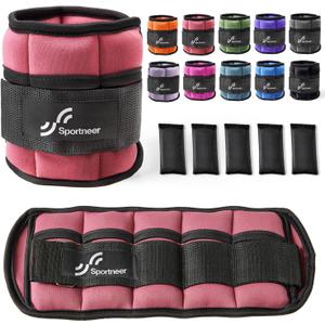 Sportneer Adjustable Ankle Weights Set - 1 Pair (2-10 lbs) Removable Sandbags for Women & Men, Comfortable Neoprene Leg Weights for Walking, Running, Pilates, Yoga, Home Workout & Physical Therapy (Peach Pink)