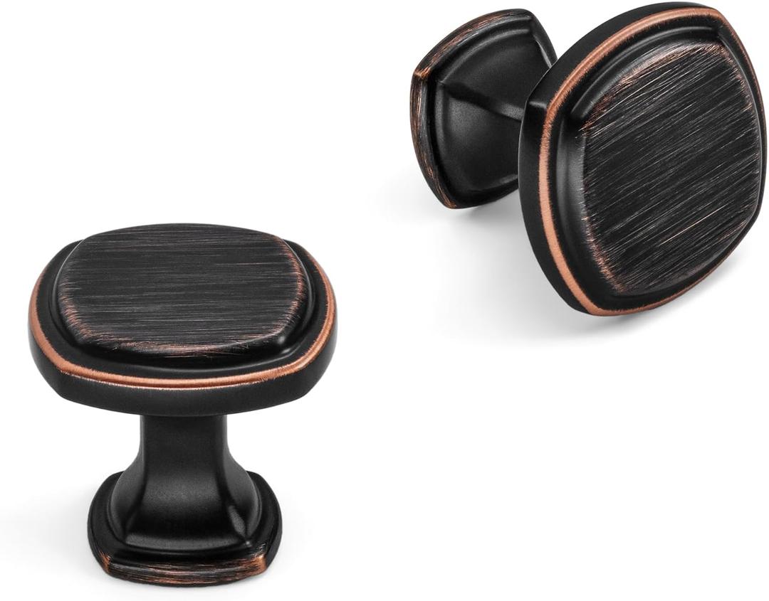 HESTIA HARDWARE 10 Pack Square Brushed Bronze Cabinet Knobs and Kitchen Hardware for Cabinets | Vintage Drawer Knobs, Dresser Knob, Oil Rubbed Bronze Hardware (Z20.10.O)