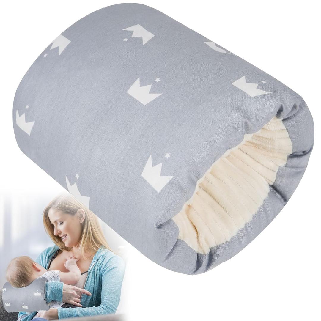 Baby Feeding Arm Pillow, Soft Cotton Bottle Nursing Arm Pillows for Newborn, Breastfeeding Pillows for More Support for Mom and Baby, Portable and Washable, Ergonomic Nursing Essentials(Grey Crown)