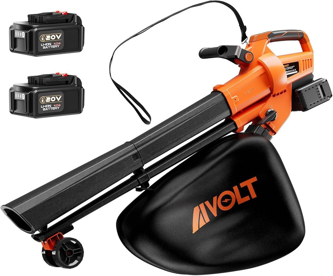 Cordless Leaf Vacuum Blower Mulcher 3 in 1, 2 * 4.0Ah Battery and Charger, Battery Powered Leaf Vacuum with 40L Bag, 160MPH, 600CFM, 4 Speed Modes, Suitable for Lawn Care Yard Cleaning