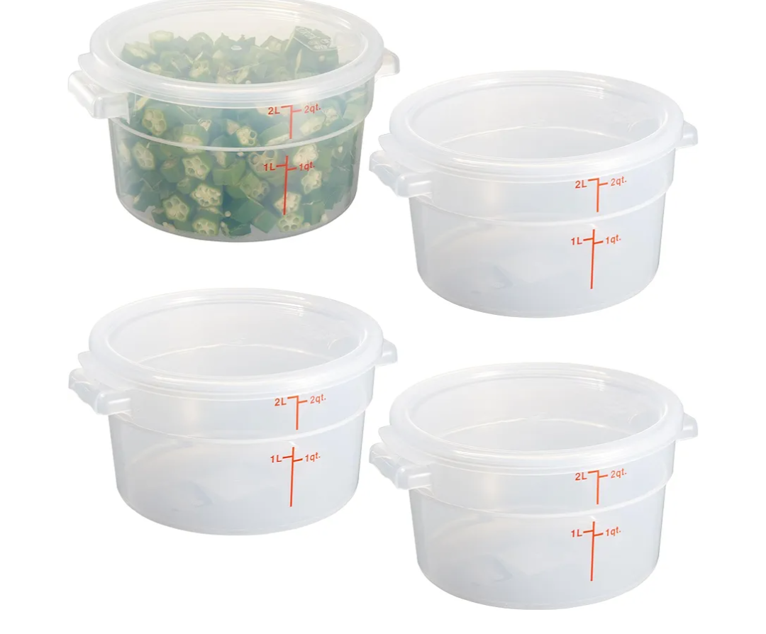 CURTA 2 Quart Translucent Round Food Storage Container with Lid, Pack of 4 – NSF Listed, BPA-Free, Commercial-Grade Polypropylene, Freezer & Dishwasher Safe, Non-Stick, Easy-Read Graduations