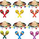 Honoson 12 Pcs Wooden Fiesta Maracas 6 Cinco De Mayo Mini Sombrero Top Hat for Sombrero Mexican Party Decor(18 Pcs,Fresh Style)