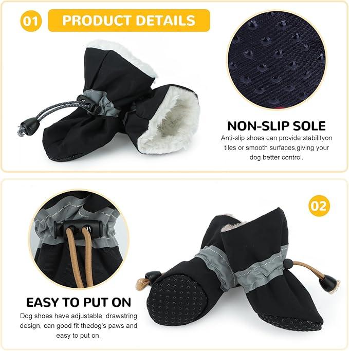 Dog Snow Boots, Dog Shoes for Winter, Dog Winter Boots for Small And Medium Dogs Puppies, Dog Boots & Paw Protectors with Anti-Slip Sole and Plush, Pack of 4 (Size 7)