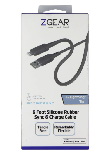 ZGrear 6' Silicone Rubber Sync & Charge Cable For Lightning Tip