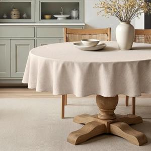 MIULEE 90 Inch Round Tablecloth, Linen Textured Table Cloth, Waterproof Stain Resistant Washable Table Cover for Dining Room, Wedding, Party, Outdoor, Ivory