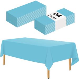 Light Blue 24 Pack Plastic Tablecloth 54 x 108 Inch Rectangle Disposable Table Cloth for Parties Plastic Table Cover Disposable Tablecloths