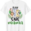Mama of The Wild One Zoo Birthday Safari Jungle Animal T-Shirt M