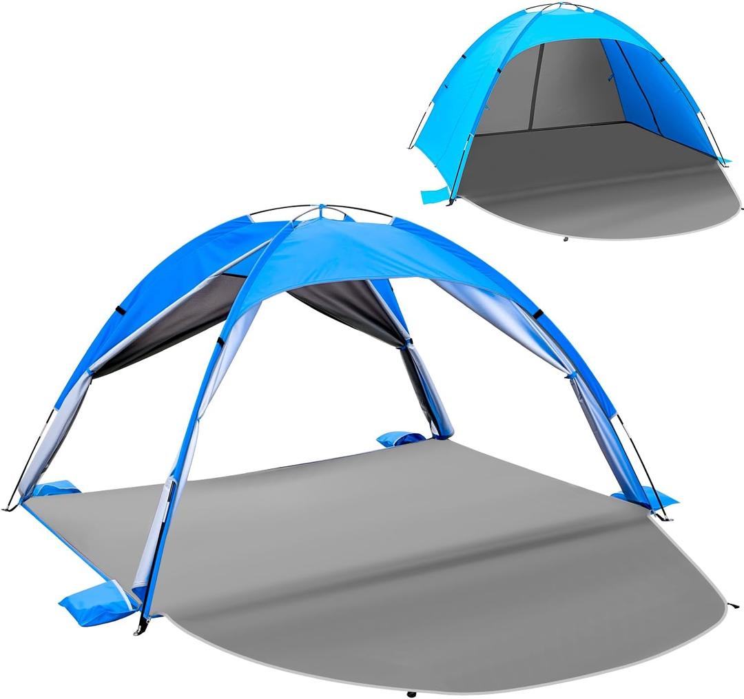 Beach Tent Sun Shelter for 34 People, UPF 50+ Beach Tent with Breathable 4-Door Design, 8.0mm Fiberglass Poles, Portable Sun Shade Canopy for Camping & Outdoor  Blue